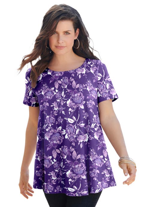 Plus Size Ultimate Cotton Crewneck Short Sleeve Swing Tee (Plus)