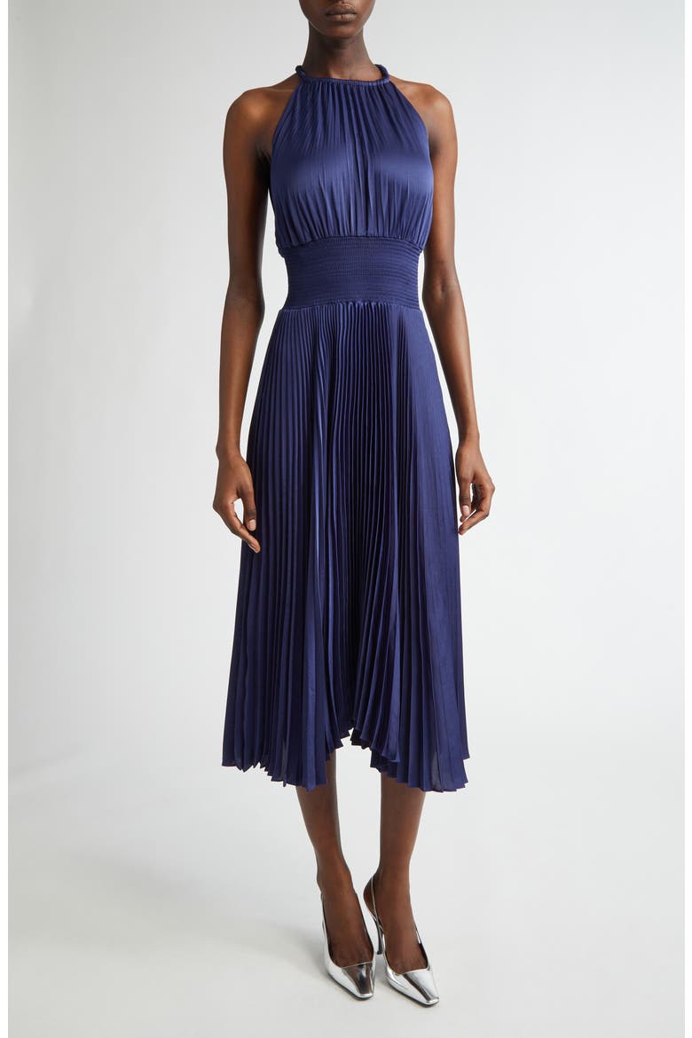 Renzo Pleated Midi Dress, Main, color, RIVIERA