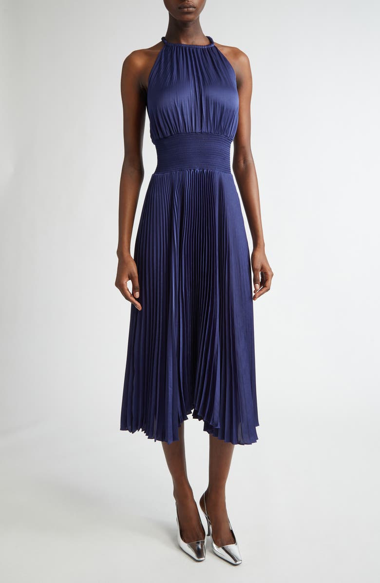 A.L.C. Renzo Pleated Midi Dress, Main, color, Riviera