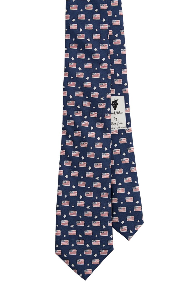 vineyard vines Kids' Flags & Stars Silk Tie, Main, color, 