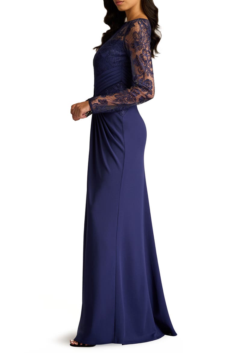 Floral Embroidery Long Sleeve Mixed Media Gown, Alternate, color, NOTTE