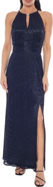 Oleg Cassini Metallic Pleated Gown