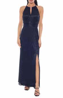 Oleg Cassini Metallic Pleated Gown