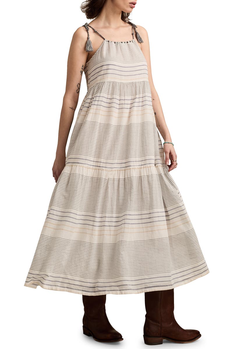 Lucky Brand Stripe Tiered Maxi Sundress, Alternate, color,