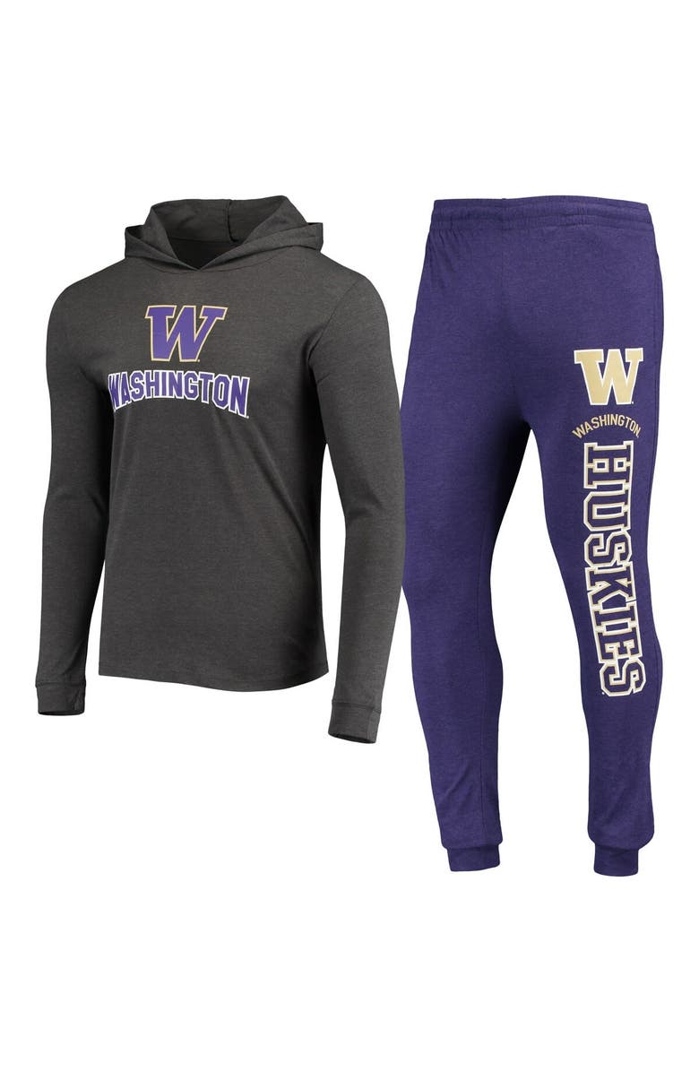 CONCEPTS SPORT Men's Concepts Sport Purple/Heather Charcoal Washington Huskies Meter Long Sleeve Hoodie T-Shirt & Jogger Pajama Set, Main, color, 