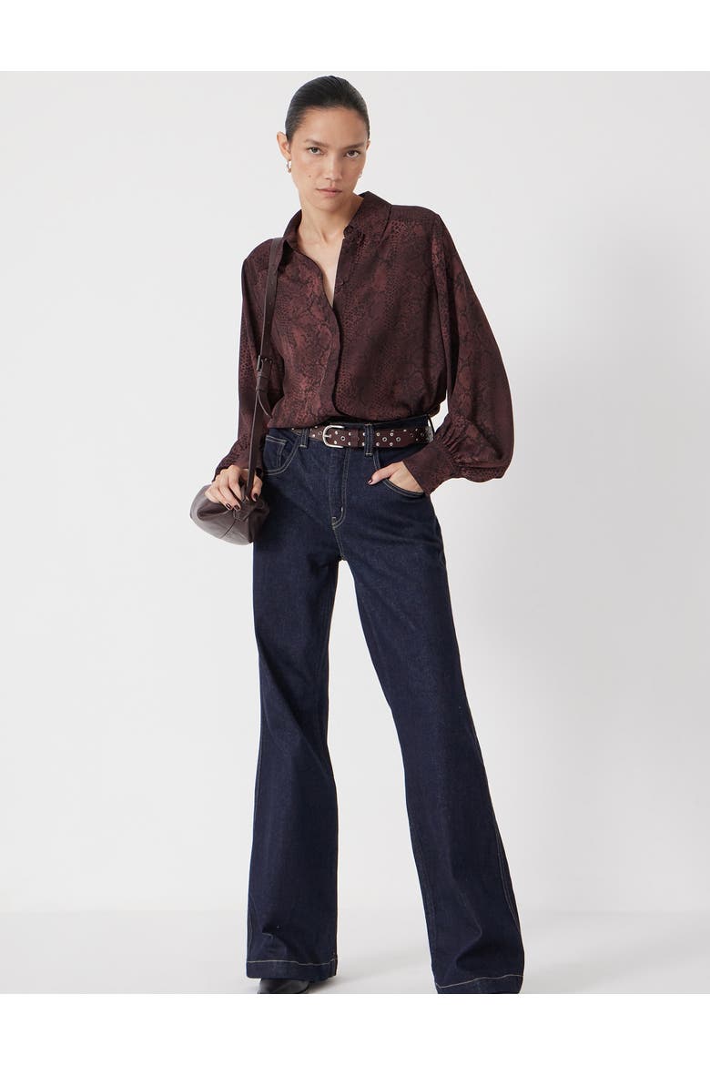 Chiffon Printed Long Sleeve Shirt, Alternate, color, Snake Print Brown