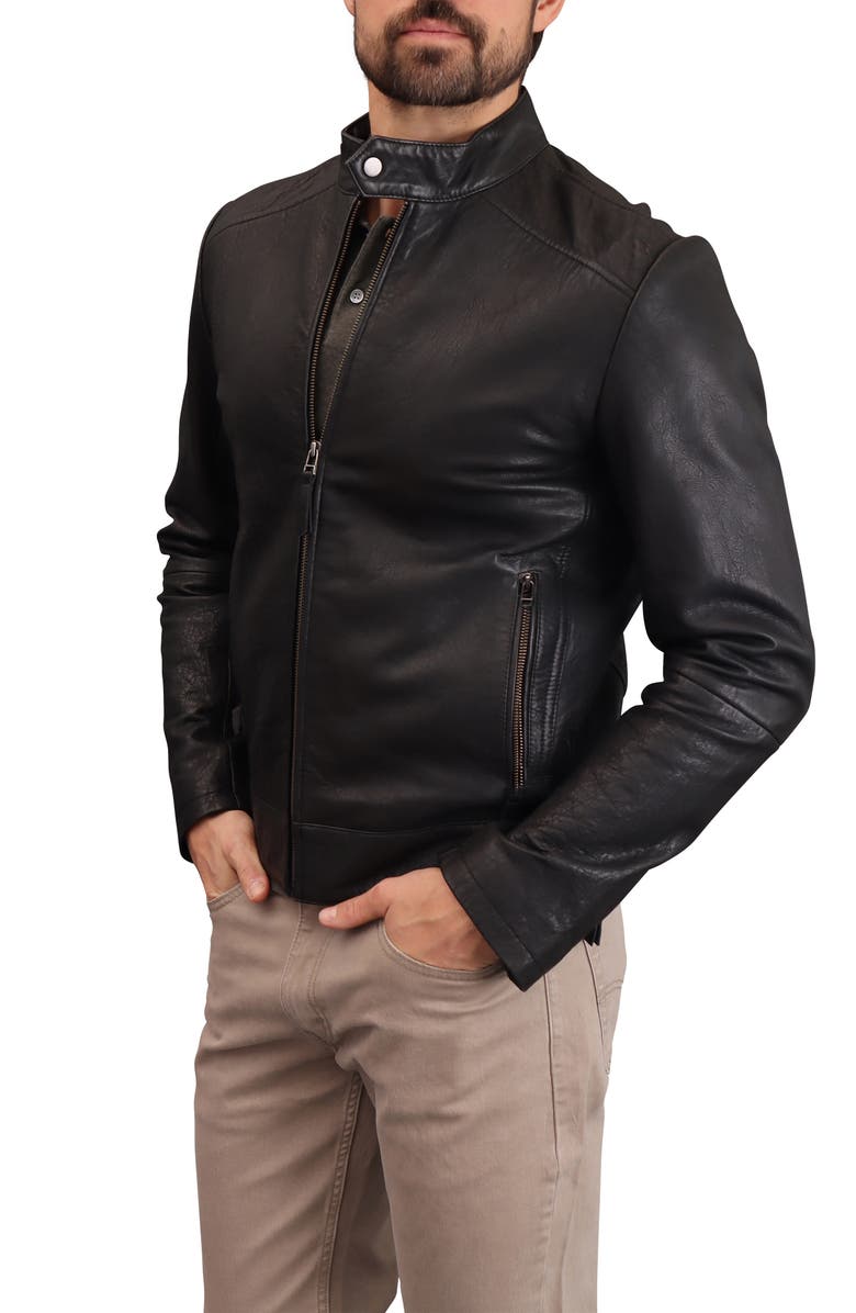 Bagatelle Textured Leather Racer Jacket, Alternate, color, Black