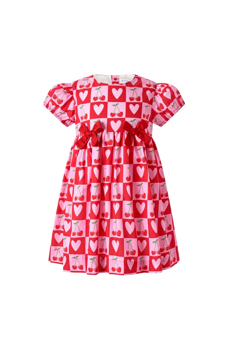 Rachel Riley Cherry Heart Bow Dress, Main, color, Red