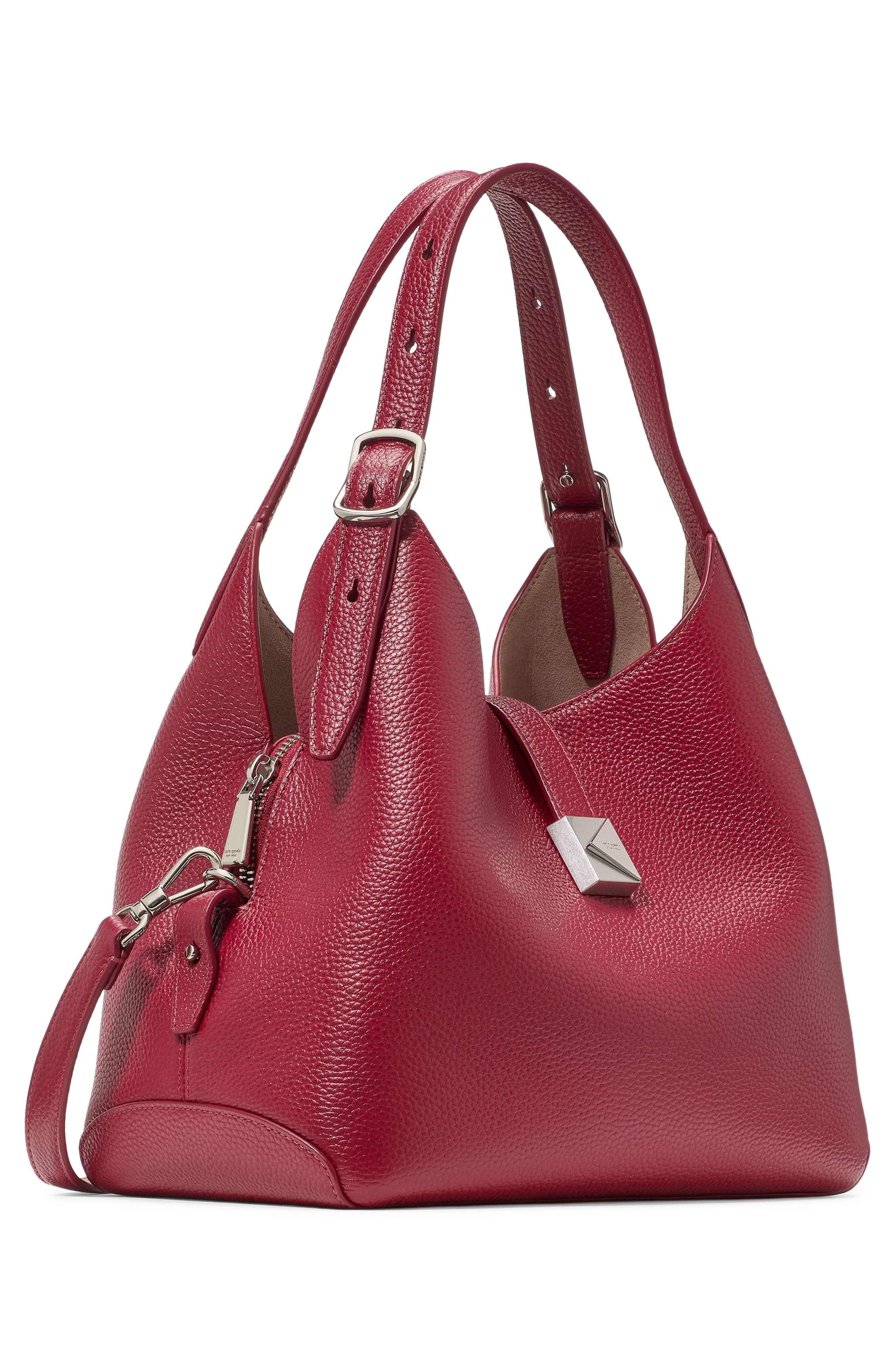 Kate Spade New York deco pebbled leather shoulder bag, Alternate, color, Red Jam
