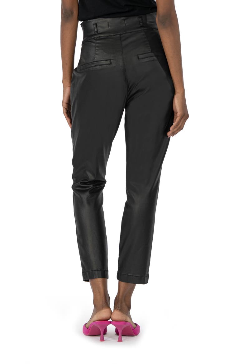 Lessie Coated Pleated High Waist Ankle Tapered Pants, Alternate, color, BLACK