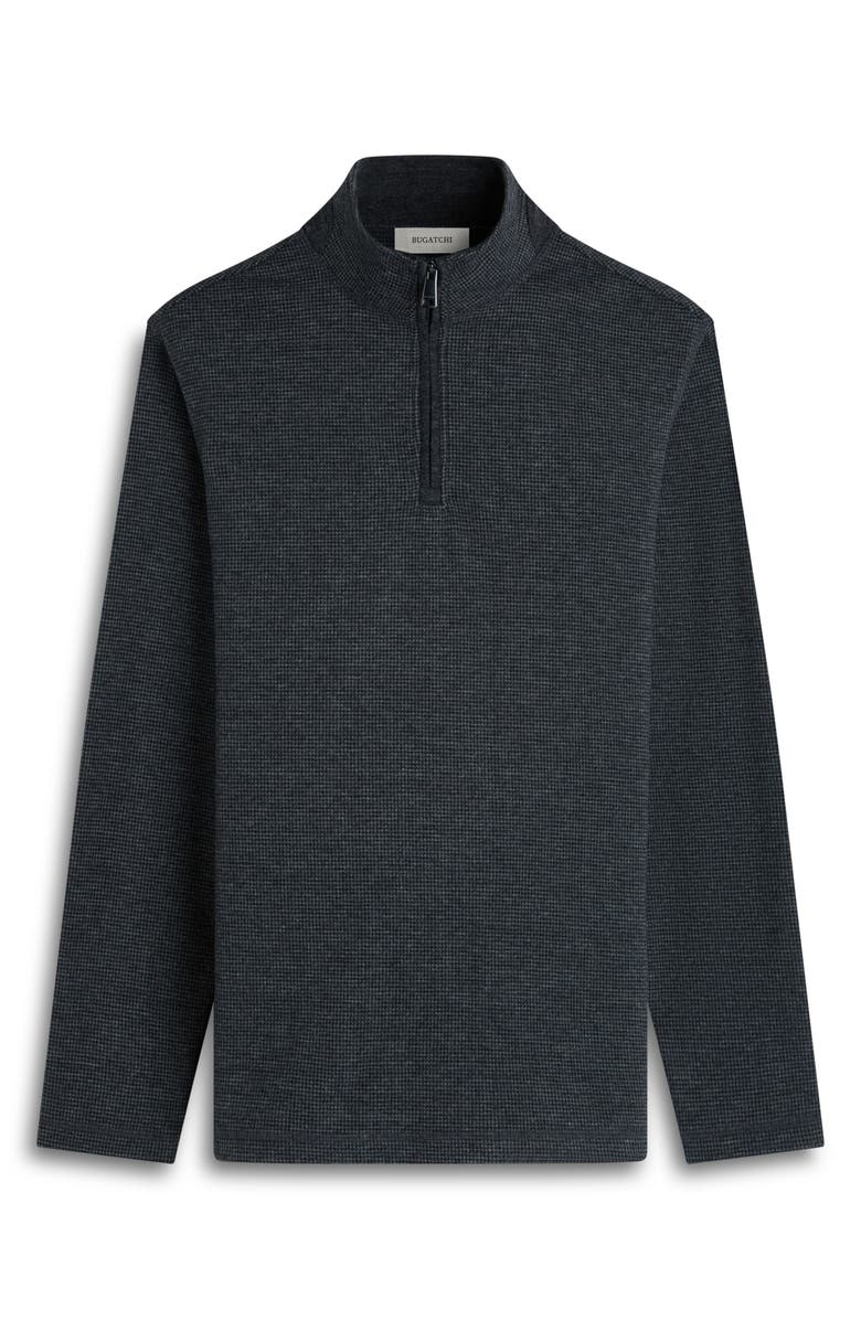 Bugatchi Houndstooth Patern Quarter Zip Top, Alternate, color, Black