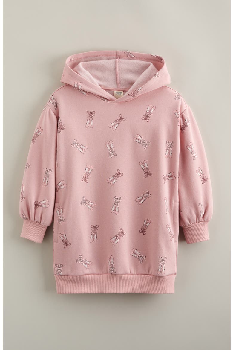 Kids' Print Cotton Hooded Tunic Sweatshirt Dress, Main, color, PINK ZEPHYR BALLET TOSS