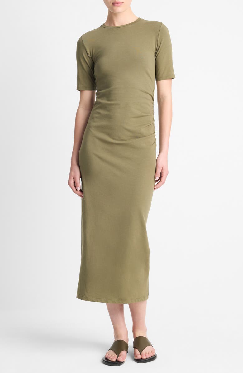 Vince Short Sleeve Midi Dress, Main, color, Olive Smoke