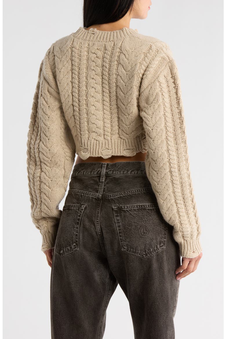 Distressed Wool Cable Knit Crop Sweater, Alternate, color, OATMEAL