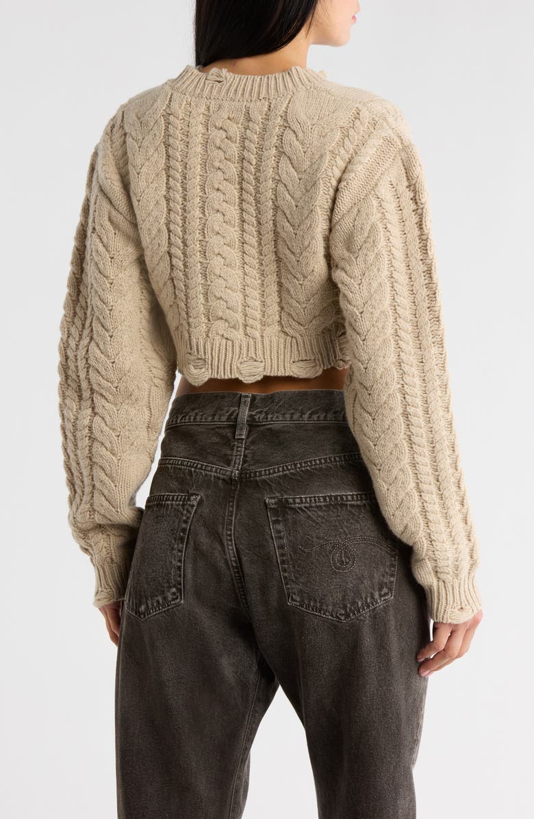 R13 Distressed Wool Cable Knit Crop Sweater, Alternate, color, Oatmeal