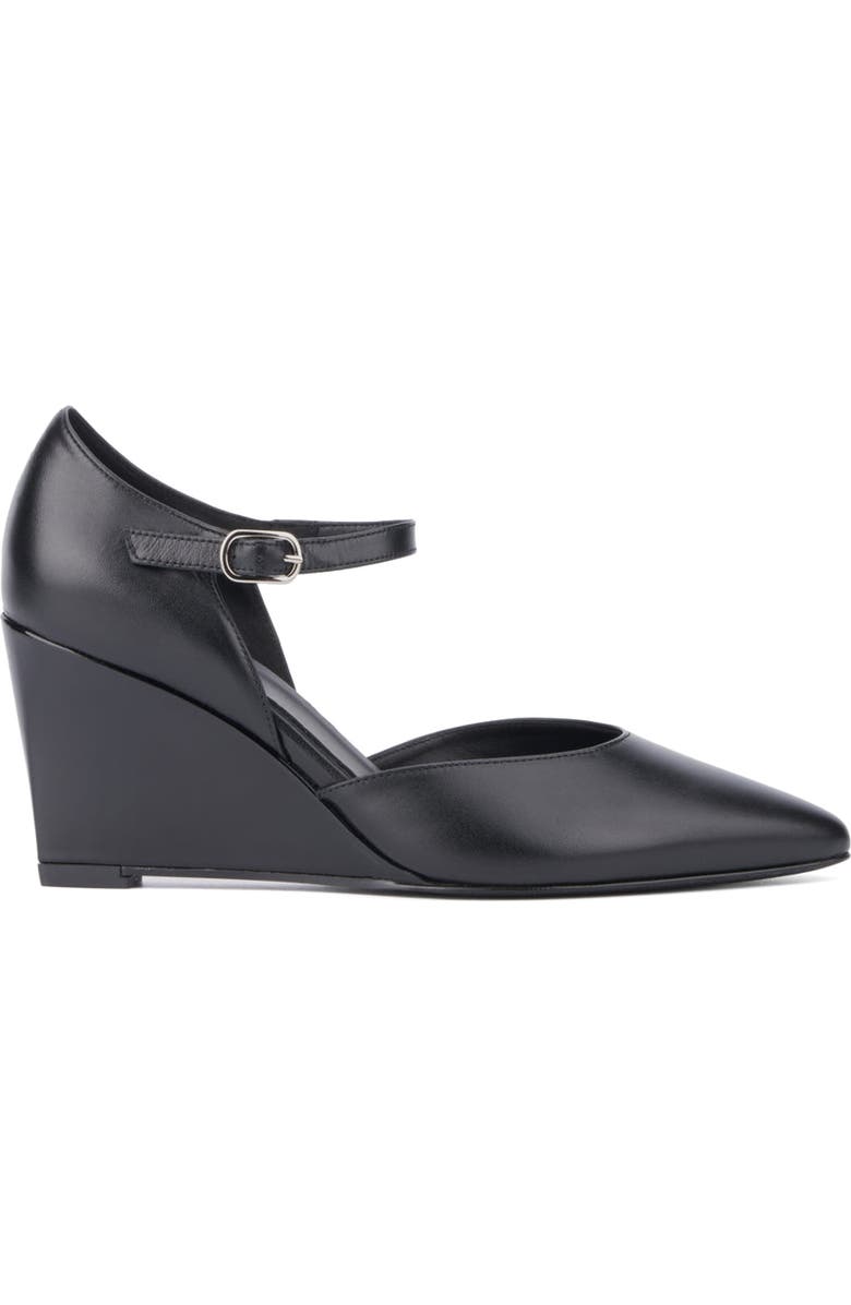 Aquatalia Penelopy Ankle Strap Pointed Toe Wedge Pump, Alternate, color, Black/ Black