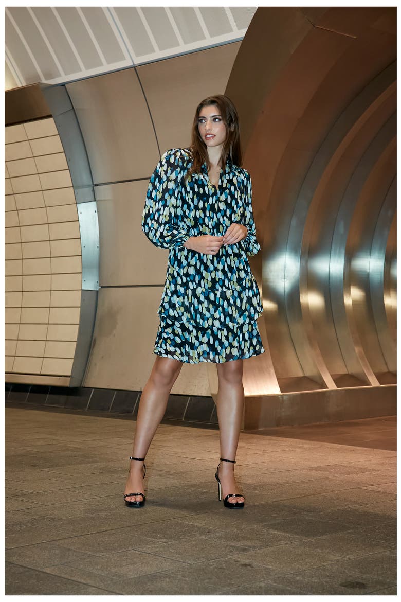 Yuryu Tiered Long Sleeve Dress, Alternate, color, BLACK/ BLUE