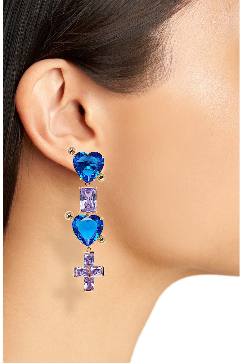 Cubic Zirconia Heart & Cross Drop Earrings (Nordstrom Exclusive), Alternate, color, 18 KT GOLD PLATED BRASS