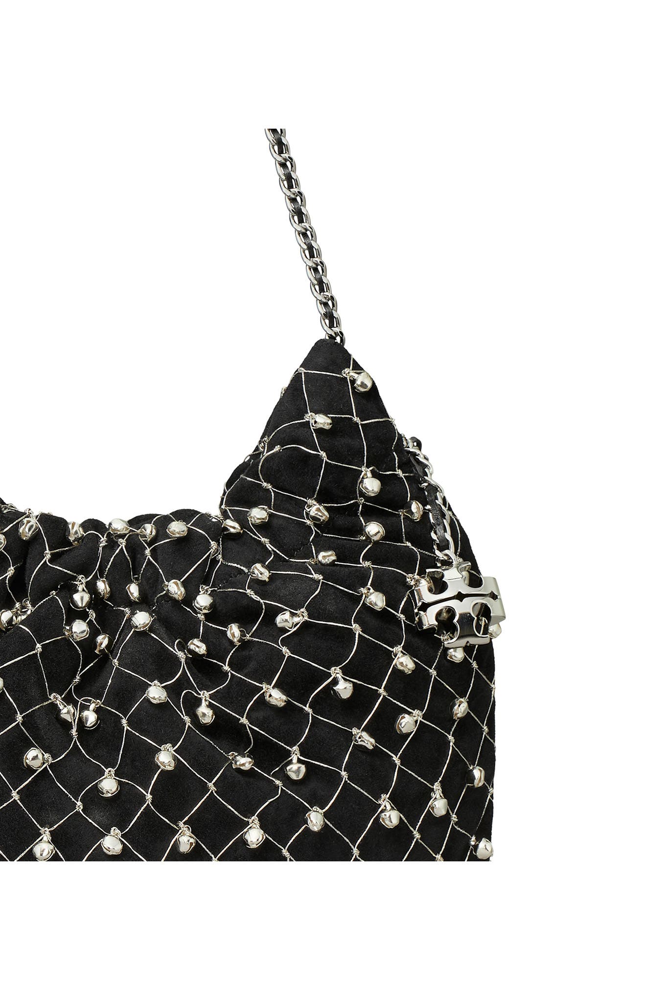 Tory Burch Mini Fleming Bell Hobo Bag, Alternate, color, Black