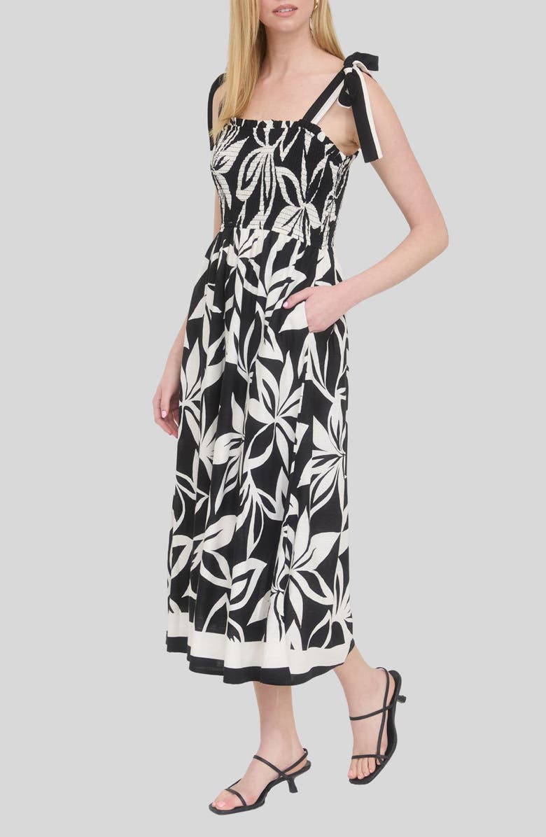 AUGUST SKY Tie Strap Sundress, Alternate, color, Black/ Ivory