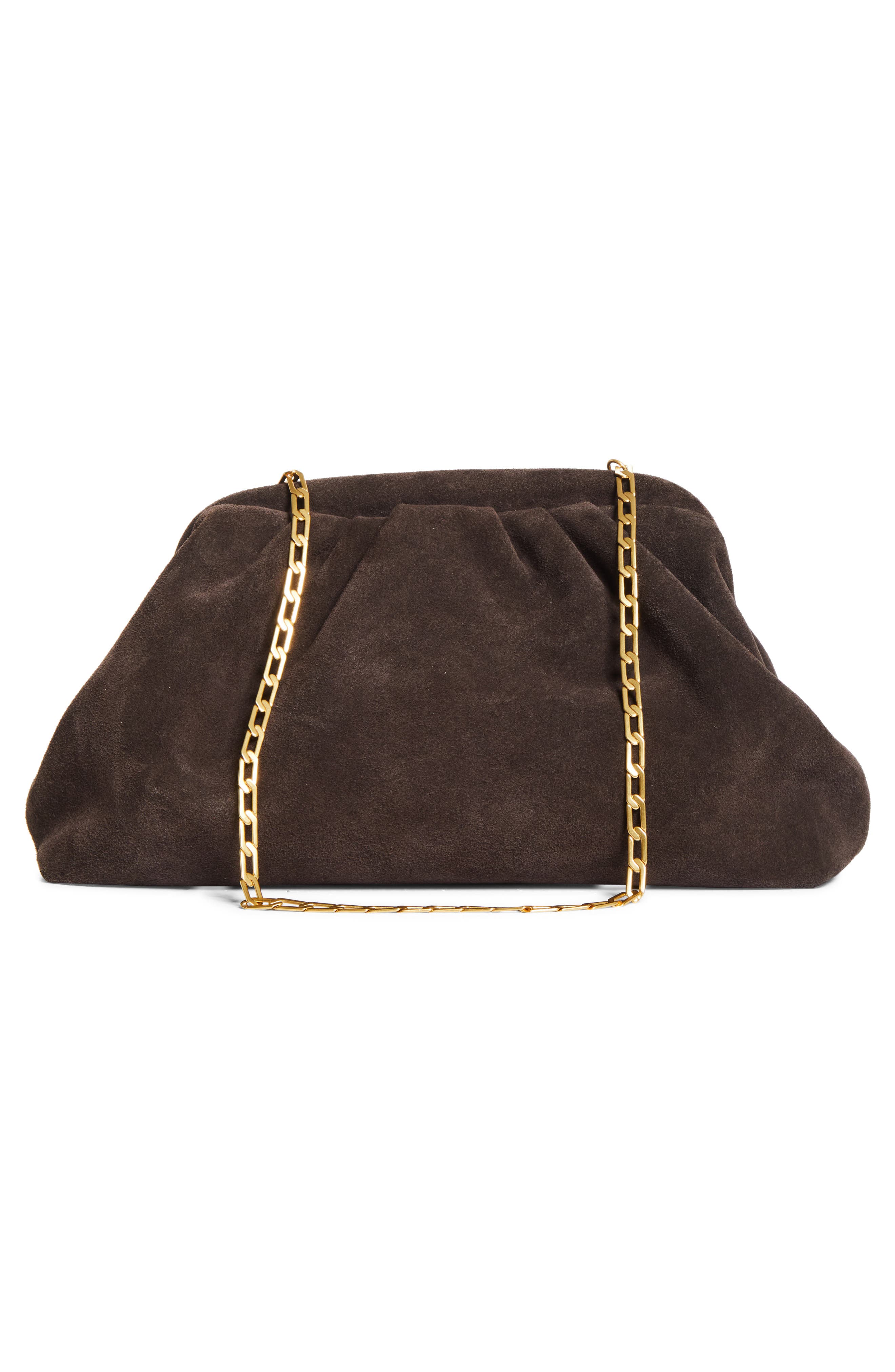 Large Mia Suede Frame Clutch, Alternate, color, CHOCOLATE