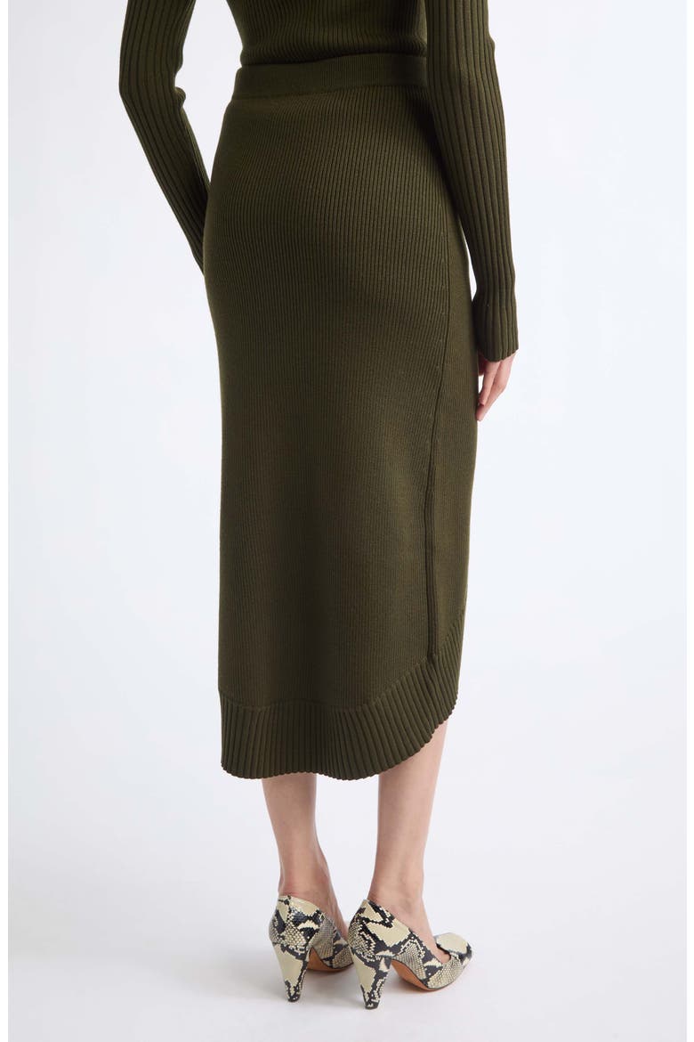 Fitted Rib Wool Blend Midi Skirt, Alternate, color, MARSH GREEN