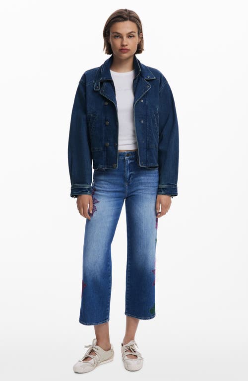 Desigual Leaf Embroidered Crop Wide Leg Jeans In Multi