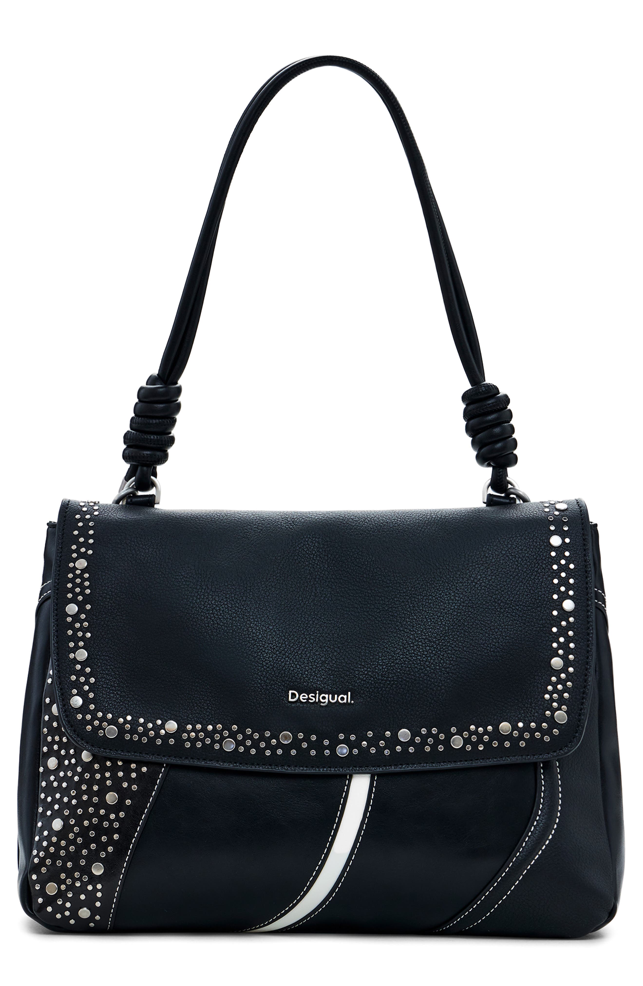 Desigual Rivet Detail Faux Leather Shoulder Bag, Main, color, Black