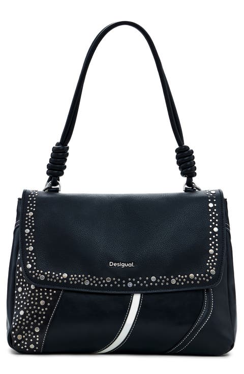 Rivet Detail Faux Leather Shoulder Bag