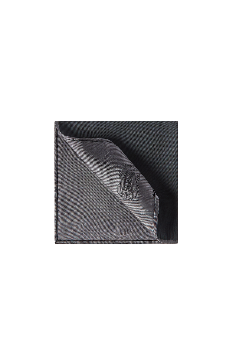 Brunello Cucinelli Silk pocket square with printed logo, Alternate, color, Anthracite