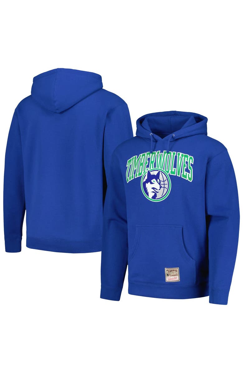 Mitchell & Ness Unisex Mitchell & Ness Blue Minnesota Timberwolves Hardwood Classics Throwback Logo Pullover Hoodie, Main, color, 