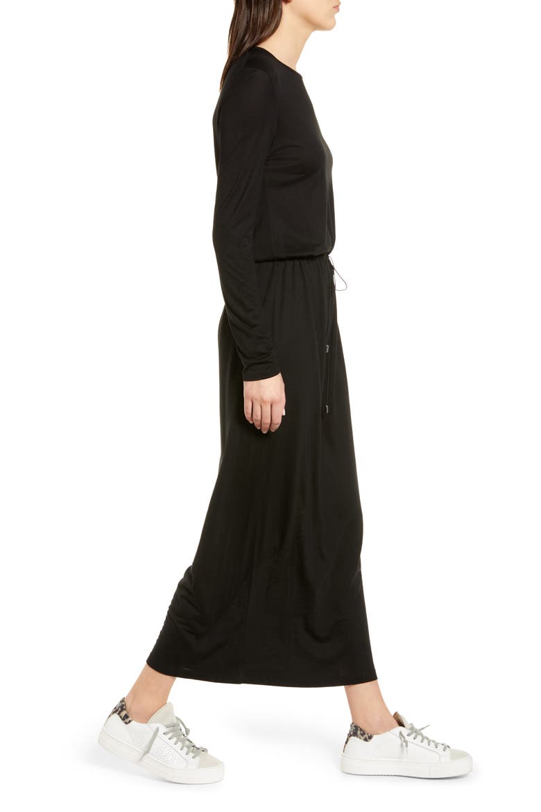 Drawstring Waist Maxi Dress, Alternate, color, BLACK