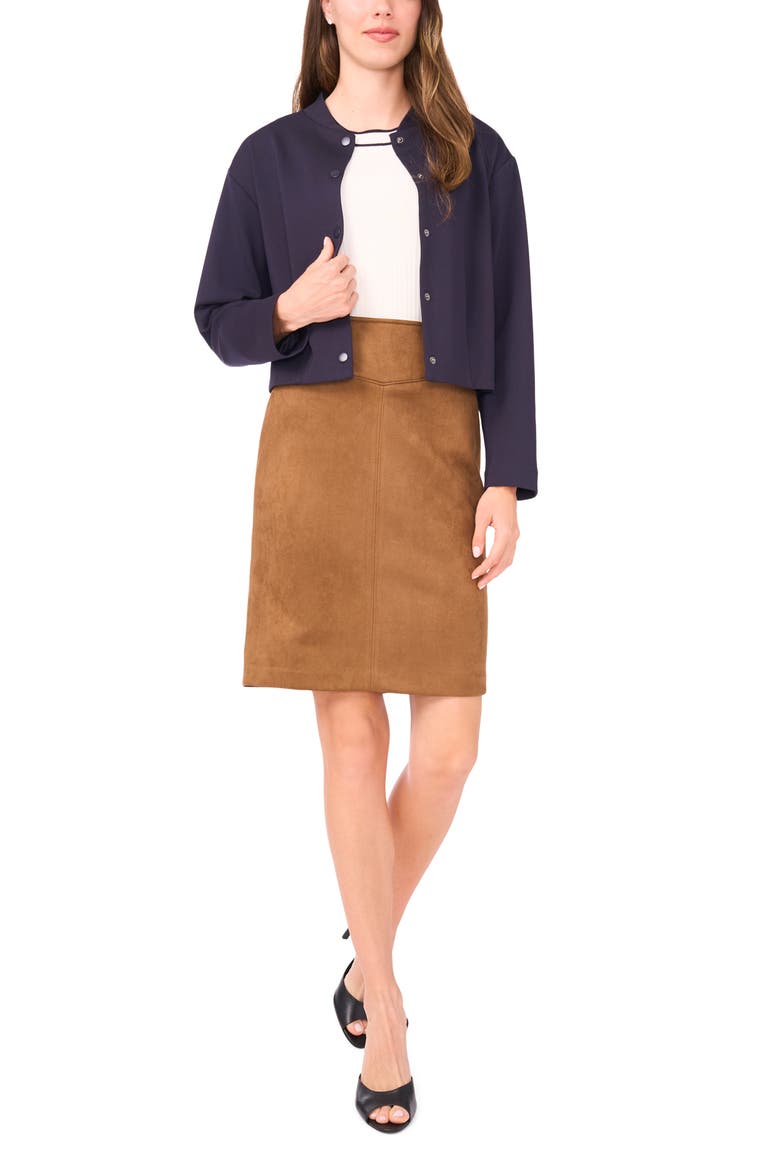 Waistband Seam Detail Faux Suede Midi Skirt, Alternate, color, RICH COGNAC