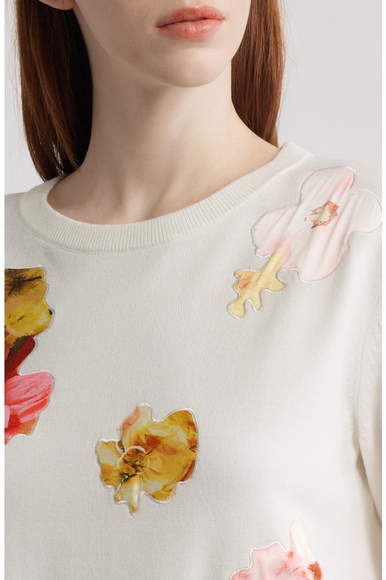 The Jessamy Floral Appliqué Sweater, Alternate, color, SKY WHITE SPRING FLOWER