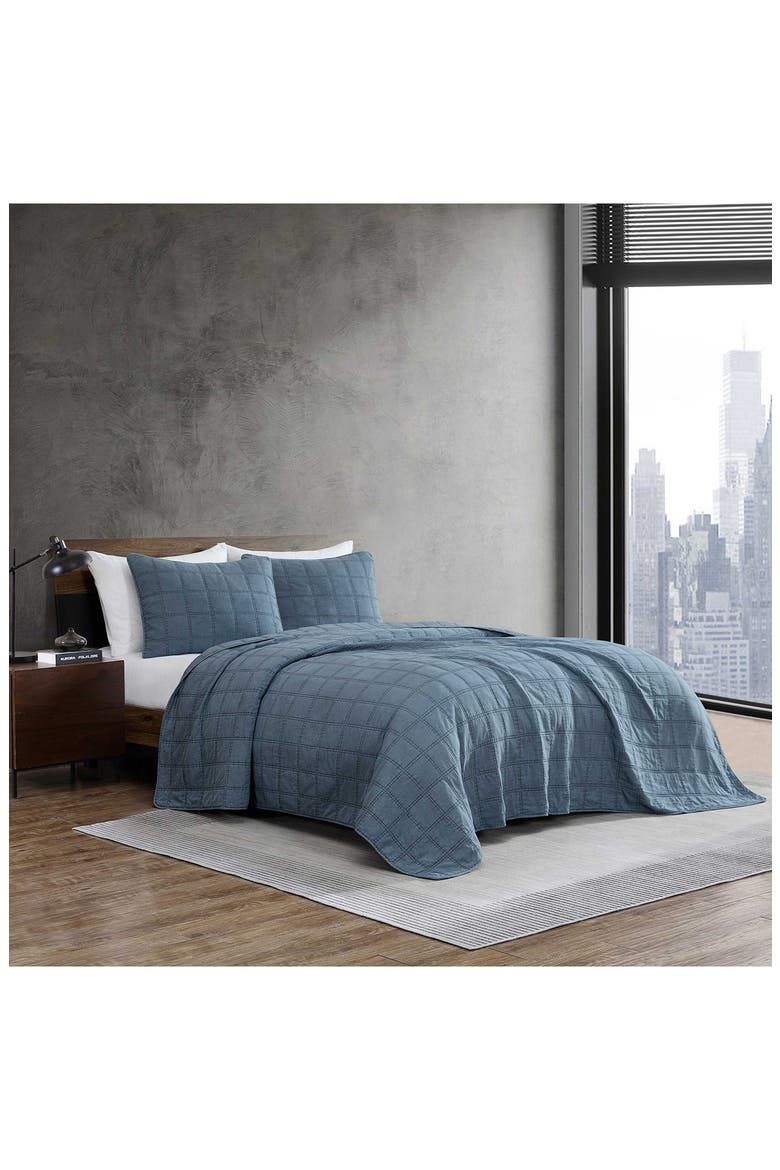 Stonewashed Solid Microfiber Quilt Set, Alternate, color, MEDIUM / DARK BLUE