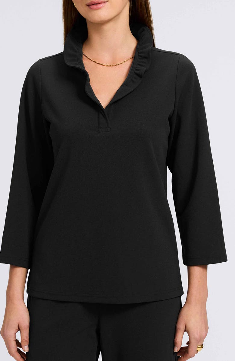 Foxcroft Tammy Ruffle Collar Crepe Top, Main, color, Black