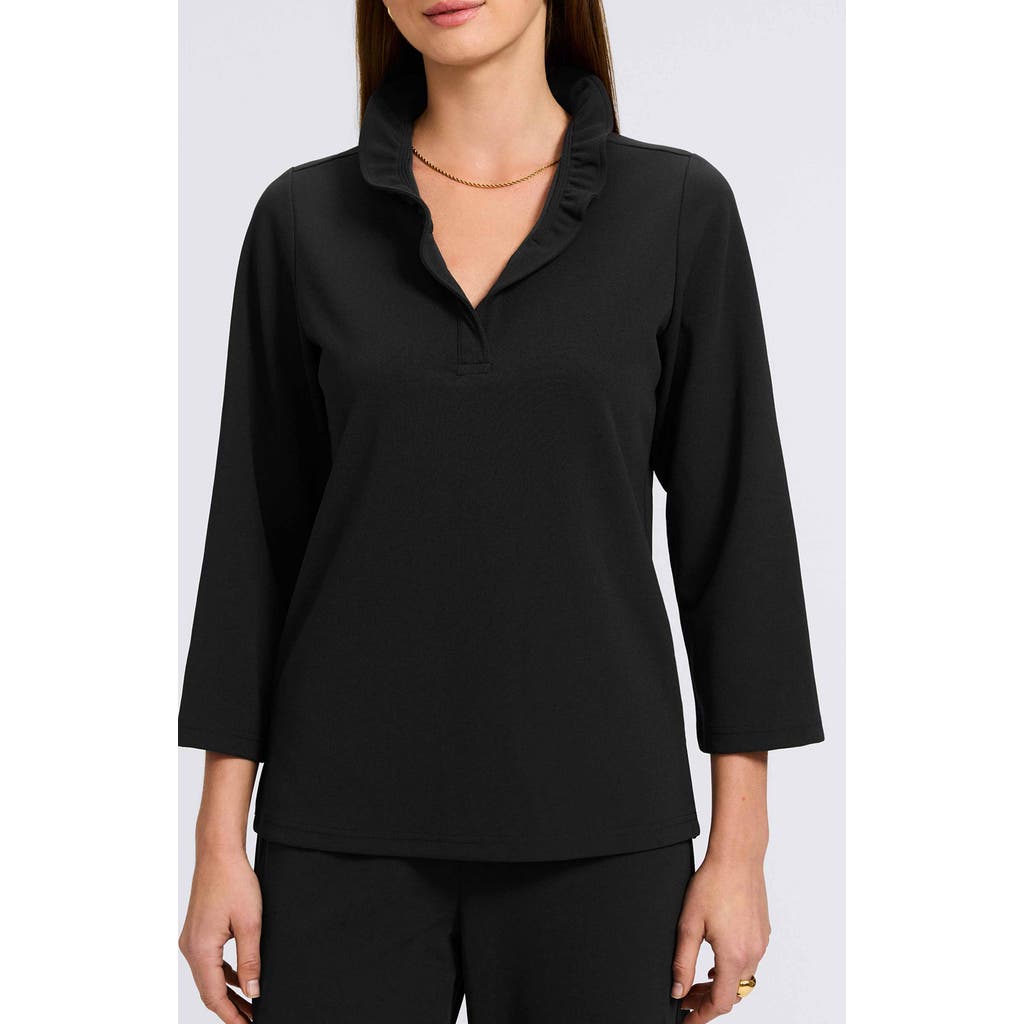 Foxcroft Tammy Ruffle Collar Crepe Top In Black