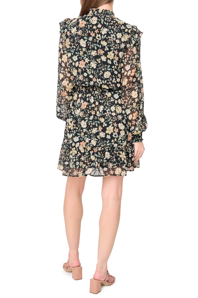 Daphne Long Sleeve Button Front Minidress, Alternate, color, BLACK MULTI FLORAL