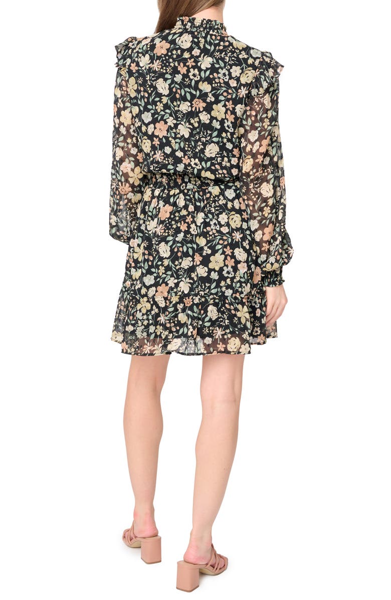 GIBSONLOOK Daphne Long Sleeve Button Front Minidress, Alternate, color, Black Multi Floral