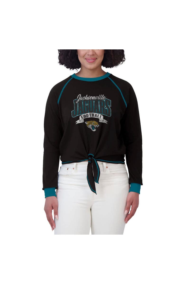 WEAR by Erin Andrews Women's WEAR by Erin Andrews Black/Teal Jacksonville Jaguars Tie-Front Long Sleeve Top, Alternate, color, Black
