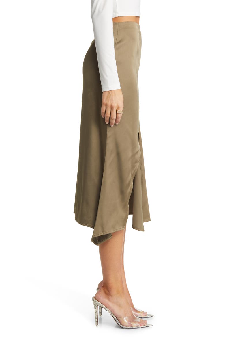 Asymmetric Satin Midi Skirt, Alternate, color, OLIVE DUSK