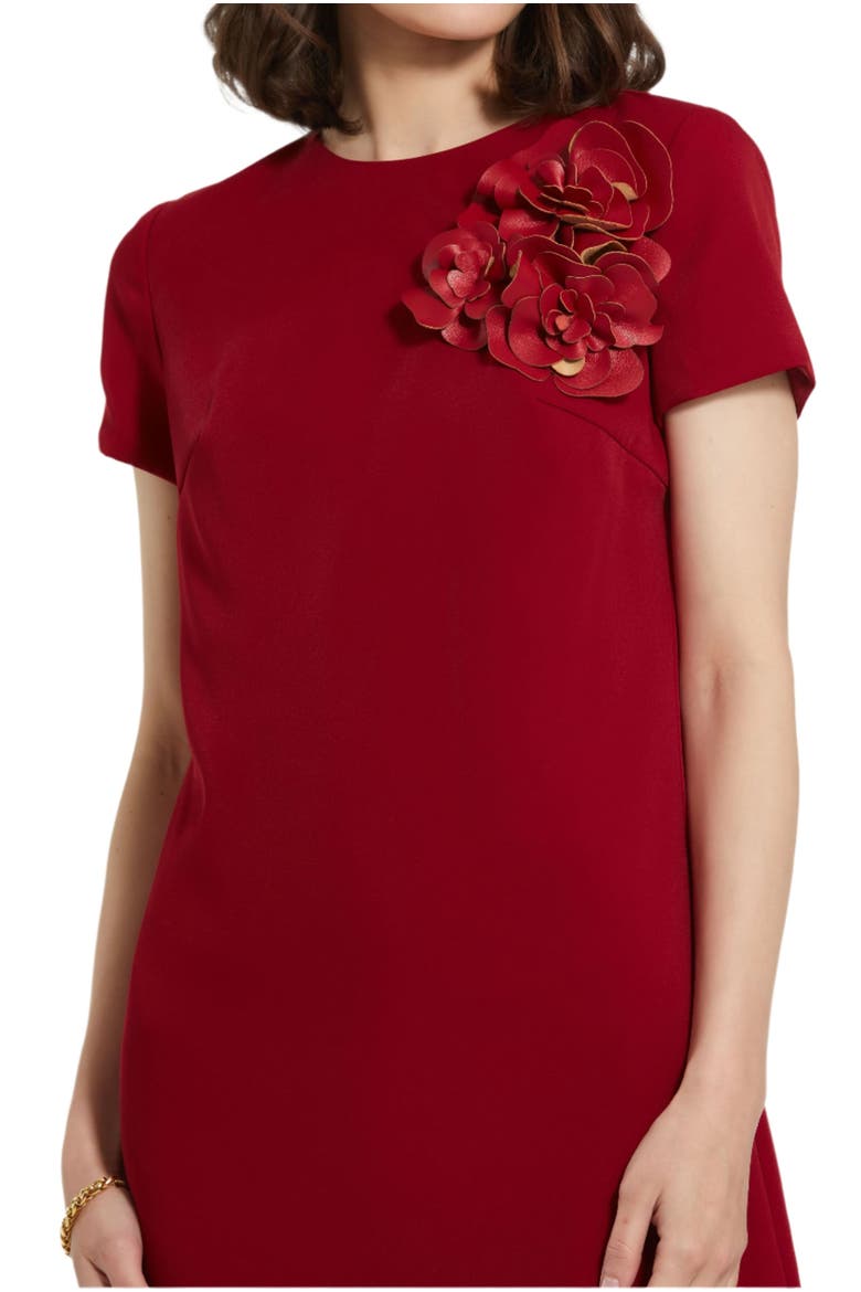Crepe Cap Sleeve Mini Dress With 3D Flower Details, Alternate, color, Garnet