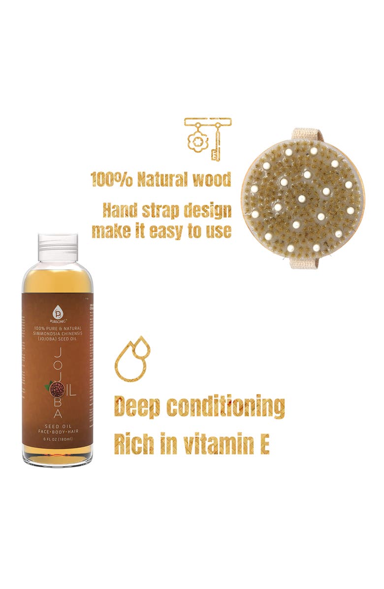 PURSONIC Beauty Bundle Golden Jojoba Oil & Bath Brush Massager, Alternate, color, Multicolor