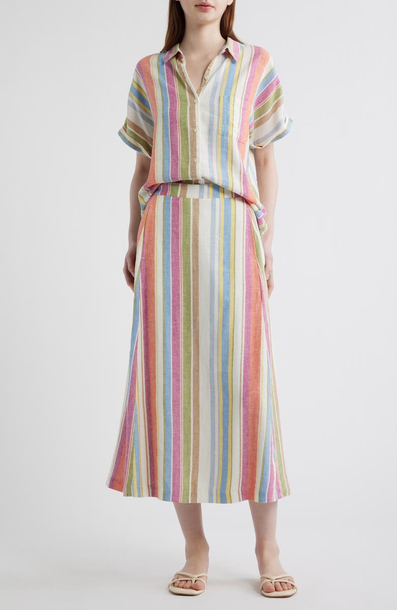 Pendleton Stripe Linen Blend Midi Skirt, Alternate, color, Ivory Multi Stripe