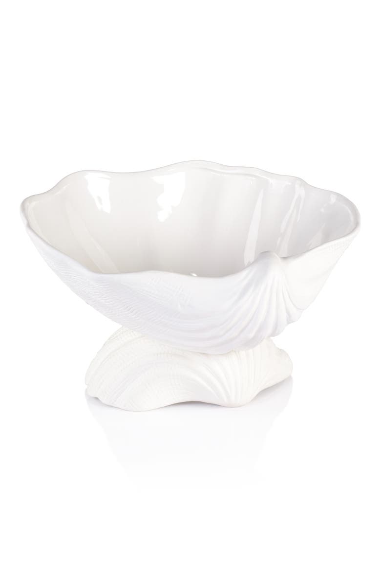 La Coquille Footed Clam Bowl, Main, color, WHITE