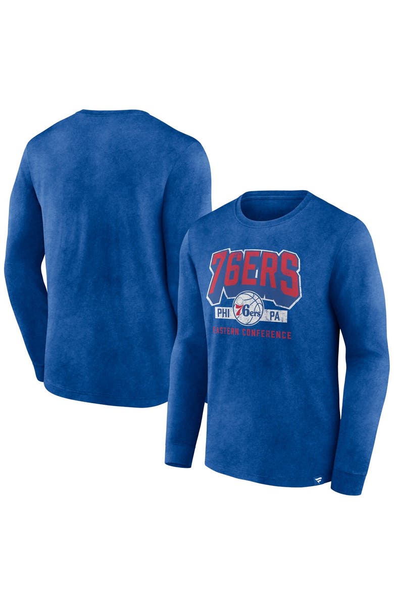 FANATICS Men's Fanatics Branded Heather Royal Philadelphia 76ers Front Court Press Snow Wash Long Sleeve T-Shirt, Alternate, color,