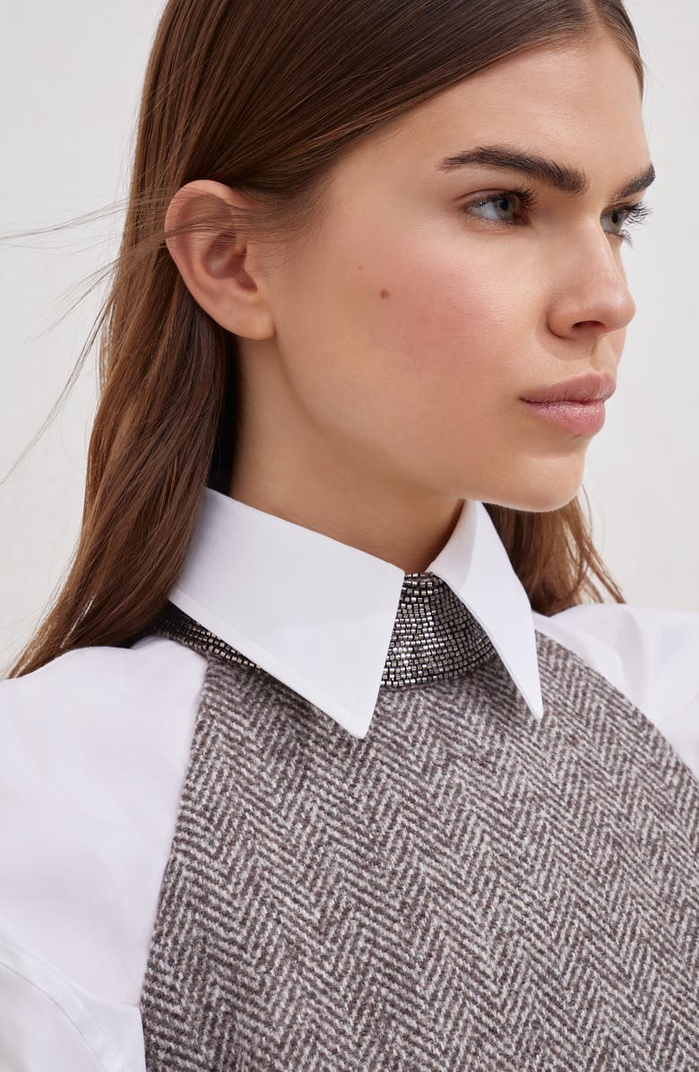 Brunello Cucinelli Tweed dress with monili, Alternate, color, Light Brown