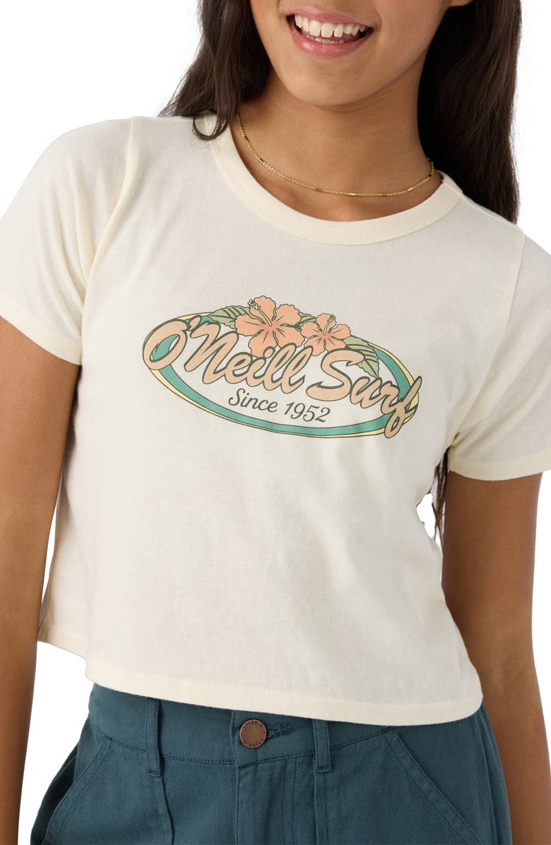 O'Neill Kids' Beachy Bloom Cotton Graphic Crop T-Shirt, Alternate, color, 