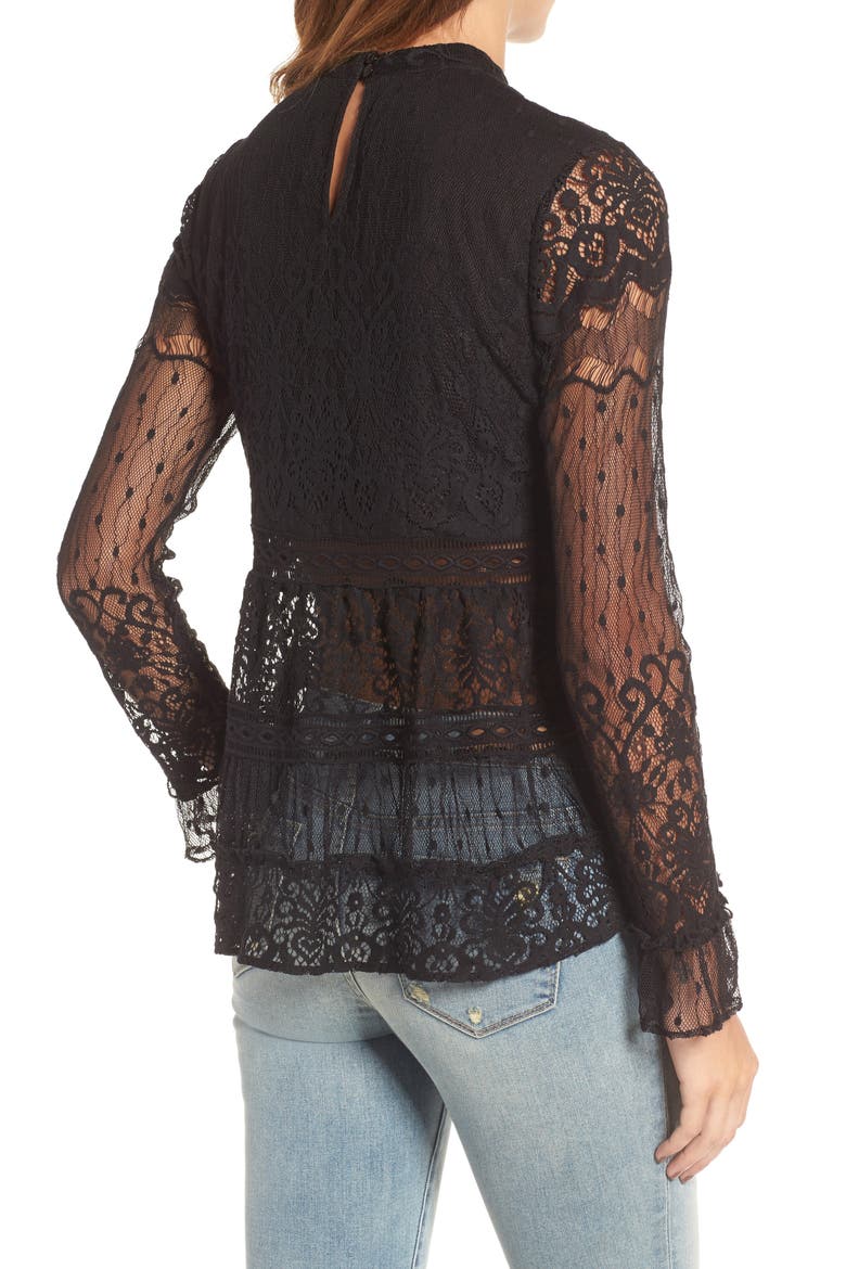 Lace Peplum Top, Alternate, color, BLACK