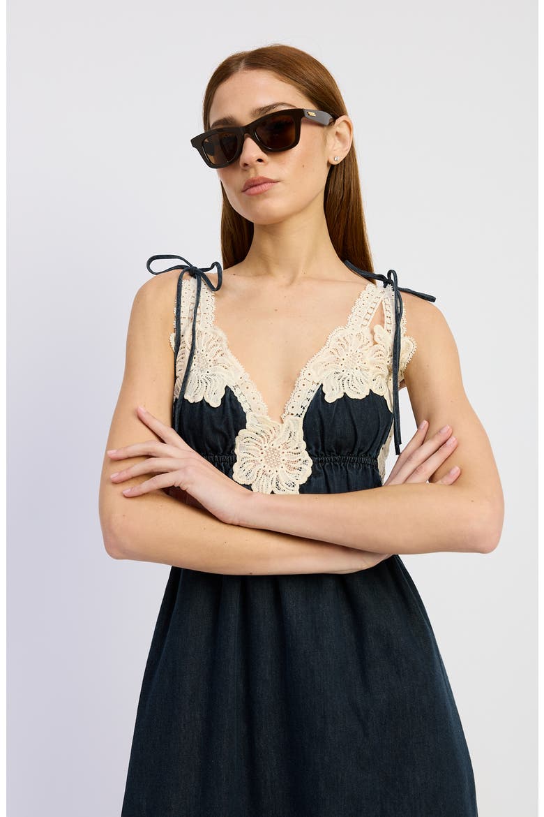 Natalia Lace Trim Shirred Midi Dress, Alternate, color, VINTAGE INDIGO